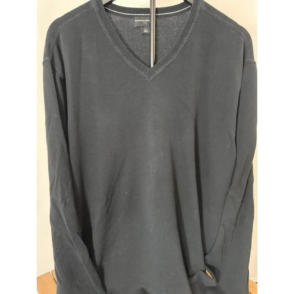 Banana Republic Sweater Long Sleeve  Mens 2XL Navy Blue Extra Fine Cotton V-Neck